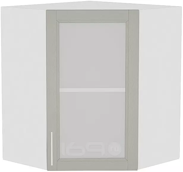 Шкаф верхний угловой остекленный Сканди ВУ 599 Grey Softwood-Белый