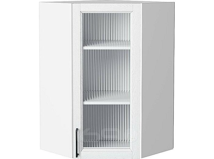 Шкаф верхний угловой остекленный Сканди White Silkwood/Белый 920*600*600