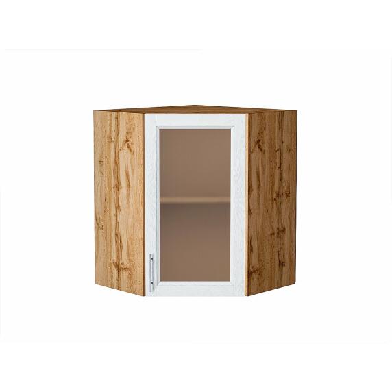 Шкаф верхний угловой остекленный Сканди White Softwood Дуб Вотан 716*600*600
