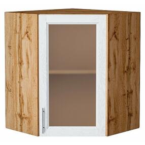 Шкаф верхний угловой остекленный Сканди White Softwood Дуб Вотан 716*600*600