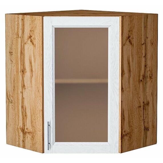 Шкаф верхний угловой остекленный Сканди White Softwood Дуб Вотан 716*600*600