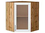 Шкаф верхний угловой остекленный Сканди White Softwood Дуб Вотан 716*600*600