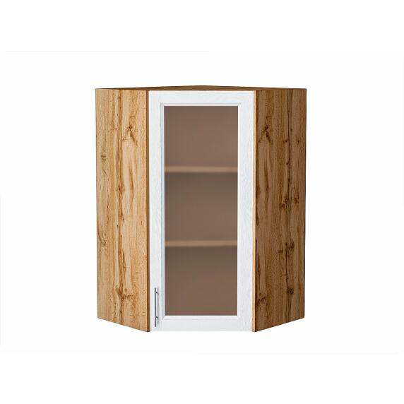 Шкаф верхний угловой остекленный Сканди White Softwood Дуб Вотан 920*600*600