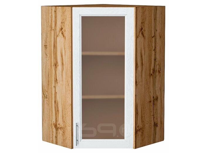 Шкаф верхний угловой остекленный Сканди White Softwood Дуб Вотан 920*600*600