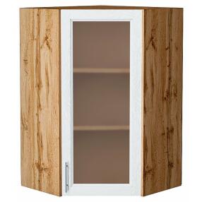 Шкаф верхний угловой остекленный Сканди White Softwood Дуб Вотан 920*600*600