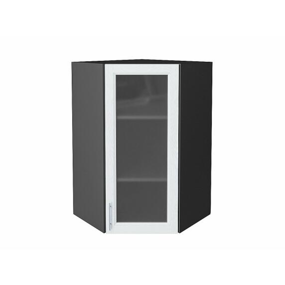 Шкаф верхний угловой остекленный Сканди White Softwood Graphite