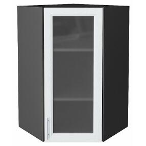 Шкаф верхний угловой остекленный Сканди White Softwood Graphite