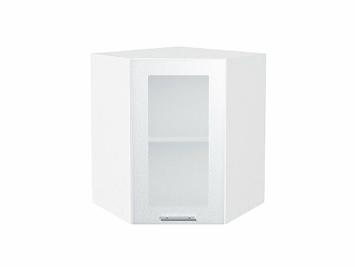 Шкаф верхний угловой остекленный Валерия-М Белый металлик Белый 716*600*600
