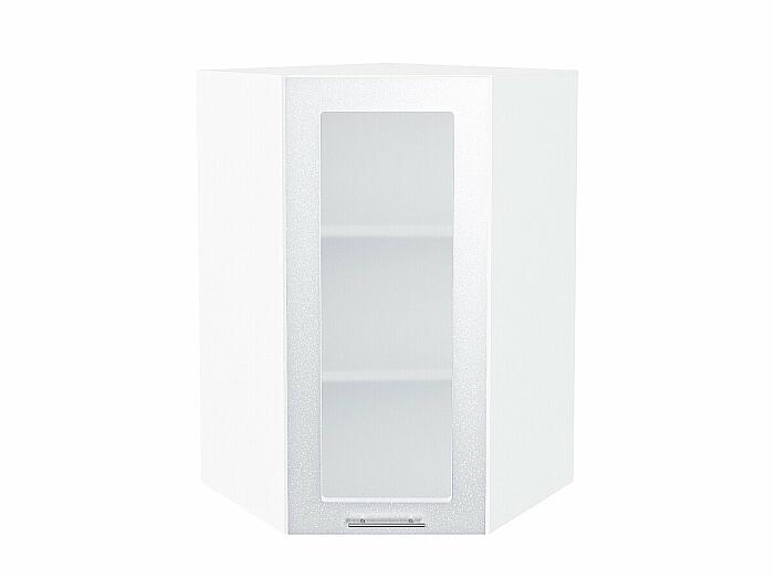 Шкаф верхний угловой остекленный Валерия-М Белый металлик Белый 920*600*600