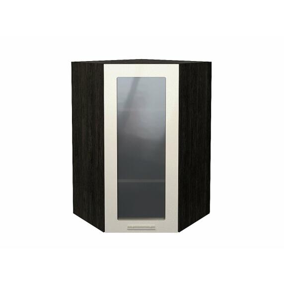 Шкаф верхний угловой остекленный Валерия-М Бежевый металлик Graphite 920*600*600