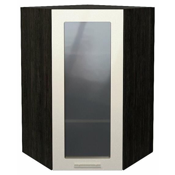Шкаф верхний угловой остекленный Валерия-М Бежевый металлик Graphite 920*600*600