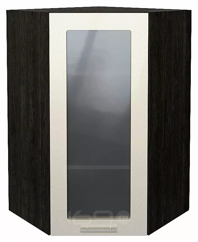Шкаф верхний угловой остекленный Валерия-М Бежевый металлик Graphite 920*600*600