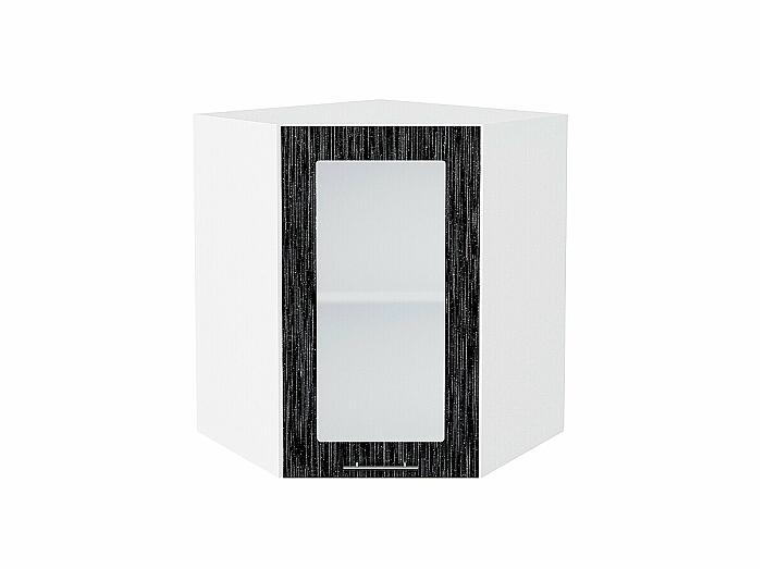 Шкаф верхний угловой остекленный Валерия-М Черный металлик дождь Белый 716*600*600