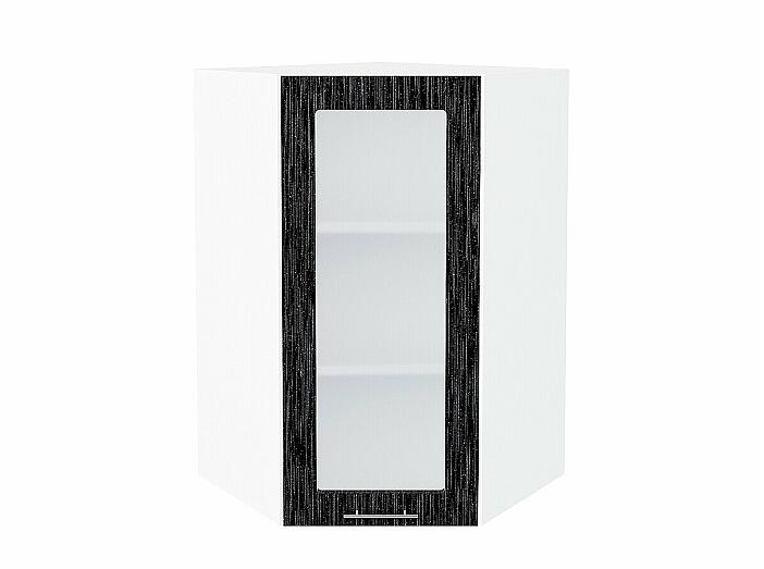 Шкаф верхний угловой остекленный Валерия-М Черный металлик дождь Белый 920*600*600