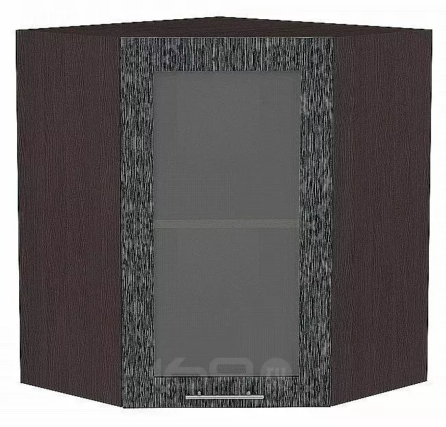 Шкаф верхний угловой остекленный Валерия-М Черный металлик дождь Graphite 716*600*600