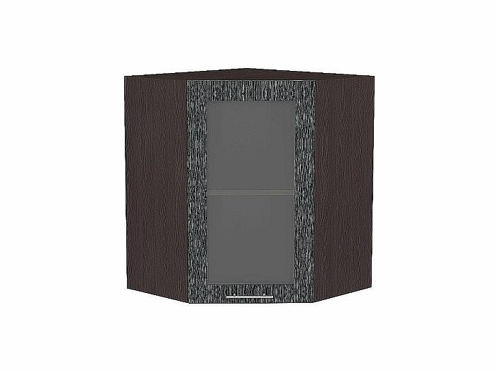 Шкаф верхний угловой остекленный Валерия-М Черный металлик дождь Graphite