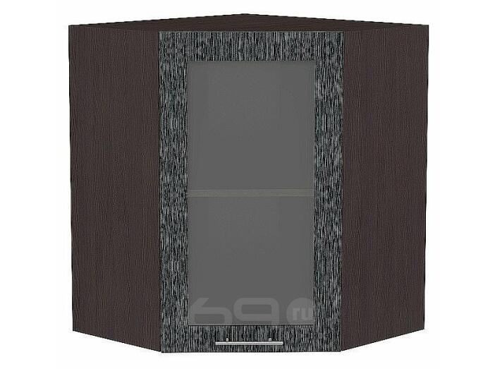 Шкаф верхний угловой остекленный Валерия-М Черный металлик дождь Graphite 920*600*600
