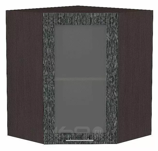 Шкаф верхний угловой остекленный Валерия-М Черный металлик дождь Graphite 920*600*600