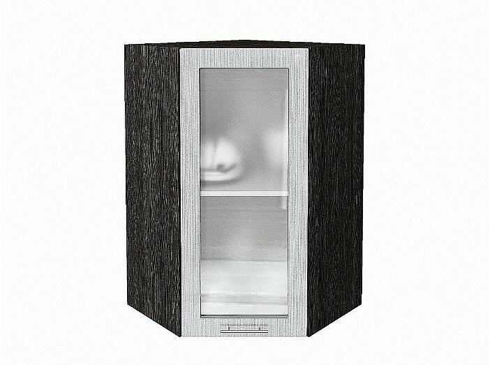 Шкаф верхний угловой остекленный Валерия-М Серый металлик дождь светлый Graphite