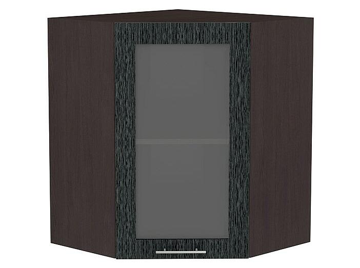 Шкаф верхний угловой остекленный Валерия-М ВУ 590 Черный металлик дождь-Венге
