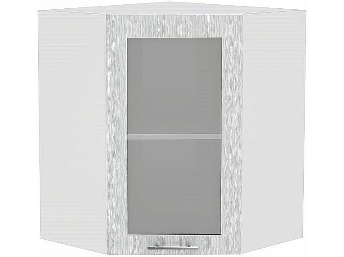 Шкаф верхний угловой остекленный Валерия-М ВУ 590 Серый металлик дождь светлый-Белый