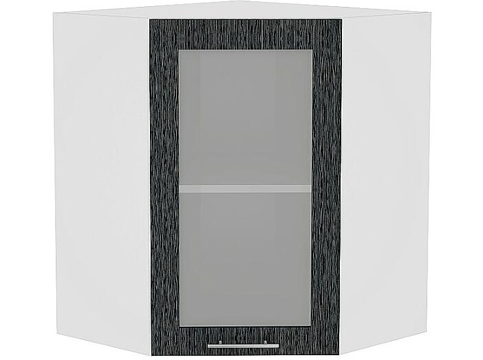 Шкаф верхний угловой остекленный Валерия-М ВУ 599 Черный металлик дождь-Белый