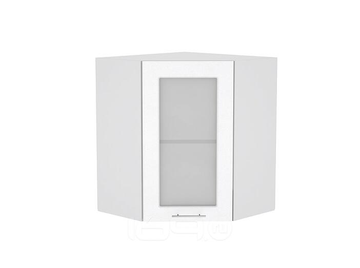 Шкаф верхний угловой остекленный Вега ВУ 590 Белый металлик-Белый