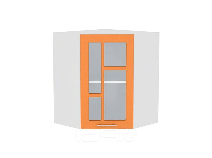 Шкаф верхний угловой остекленный Техно ВУ 590 Оранжевый металлик-Белый