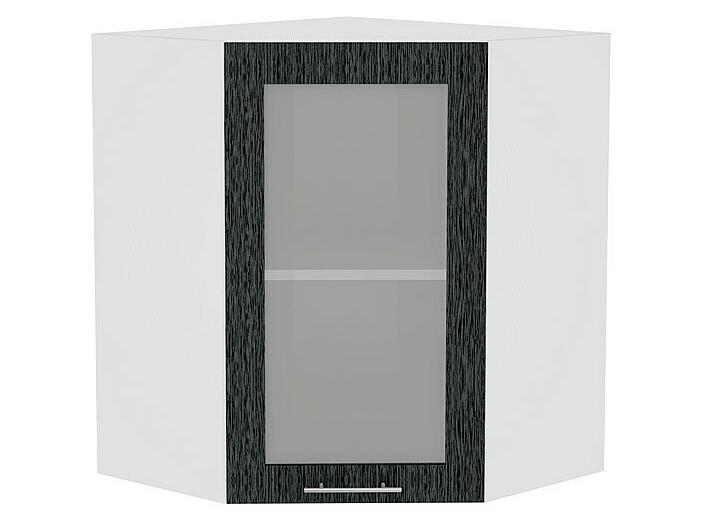 Шкаф верхний угловой остекленный Валерия-М ВУ 590 Черный металлик дождь-Белый