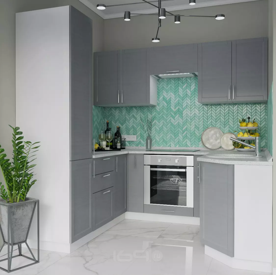 П-образная кухня Сканди-05 Grey Softwood/Белый