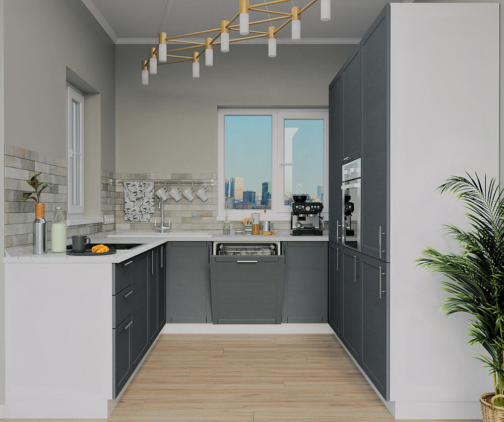 диван прямой барселона 70 серый tesla graphite рогожка П-образная кухня Сканди-08 Graphite Softwood/Белый