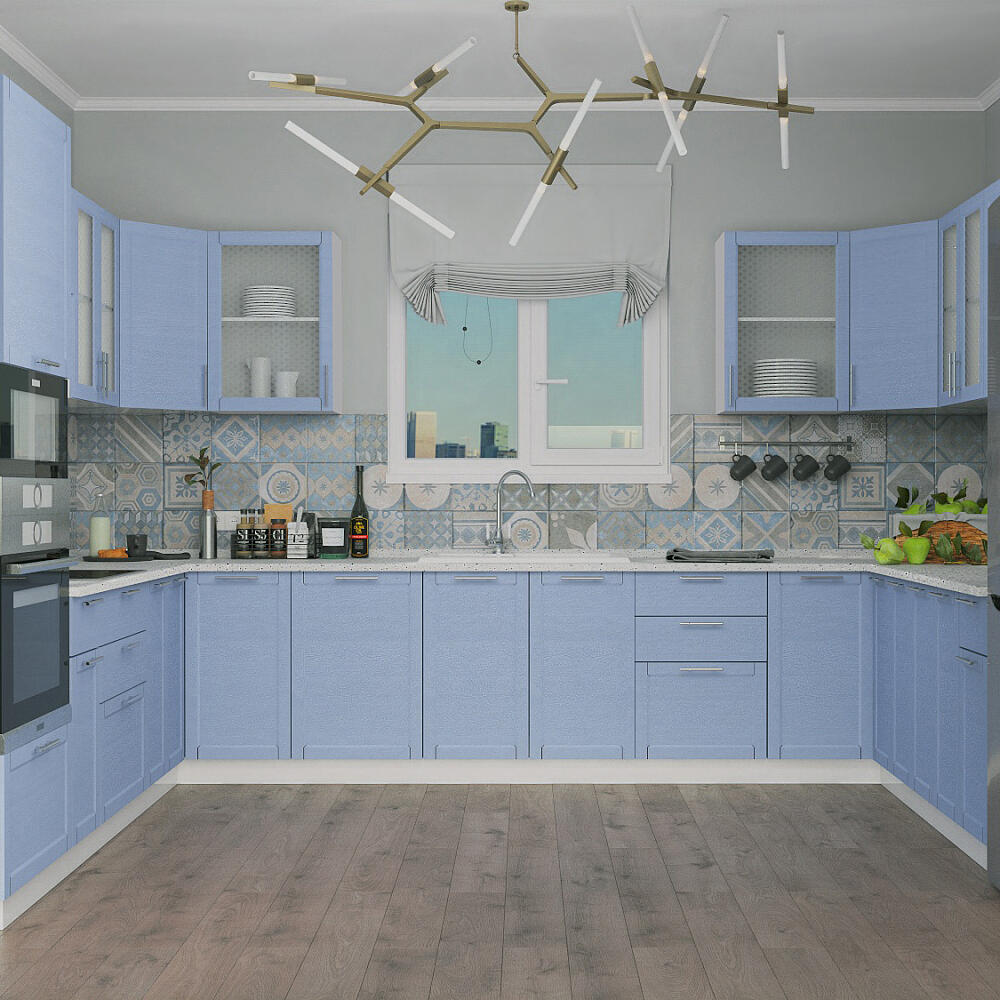 П-образная кухня Сканди-09 Sky Wood/Белый вешалка для ремней и шарфов savanna wood 11 3×24×1 1 см цвет белый