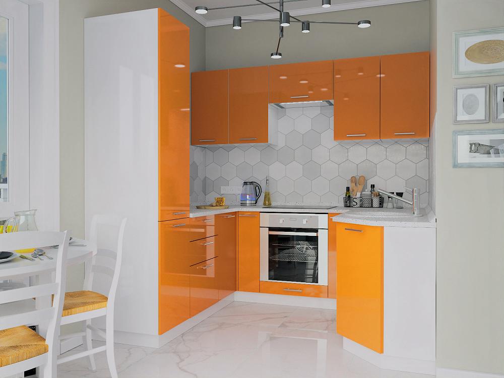 П-образная кухня Валерия-М-07 Оранжевый глянец/Белый