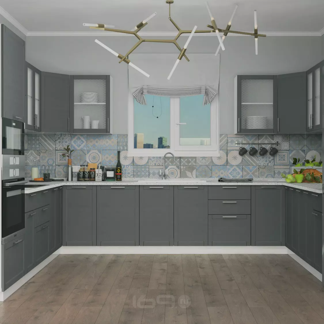 П-образная кухня Сканди-09 Graphite Softwood/Белый