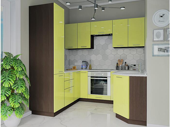 П-образная кухня Валерия-М-07 Лайм глянец/Венге