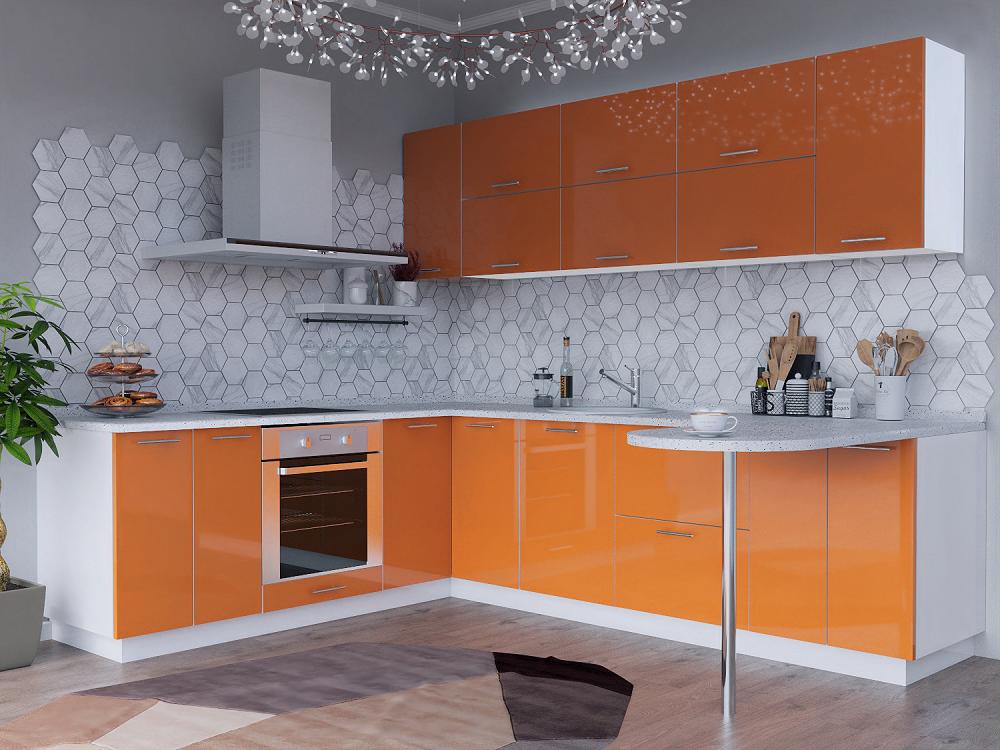 П-образная кухня Валерия-М-09 Оранжевый глянец/Белый