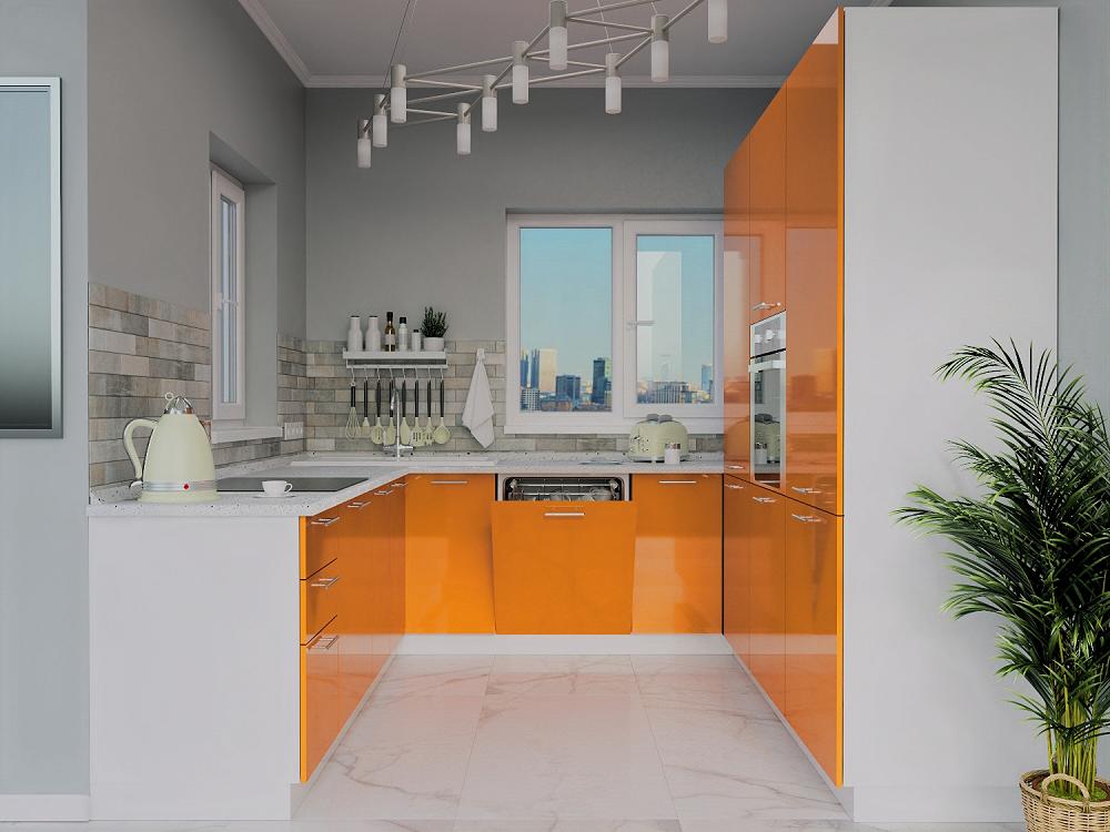 П-образная кухня Валерия-М-10 Оранжевый глянец/Белый