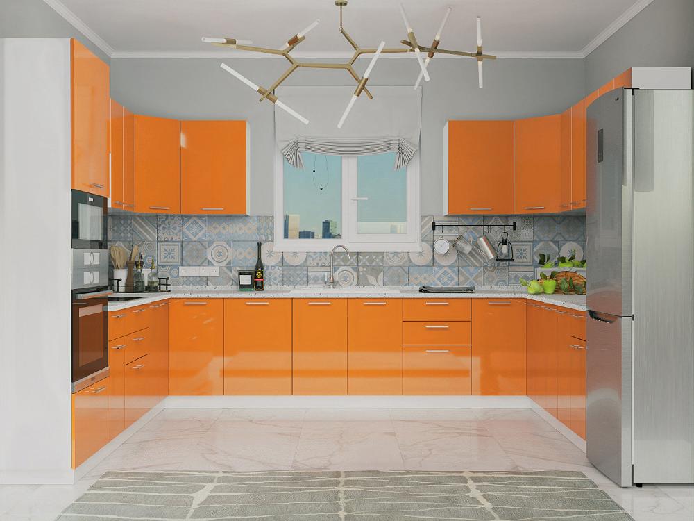 П-образная кухня Валерия-М-11 Оранжевый глянец/Белый