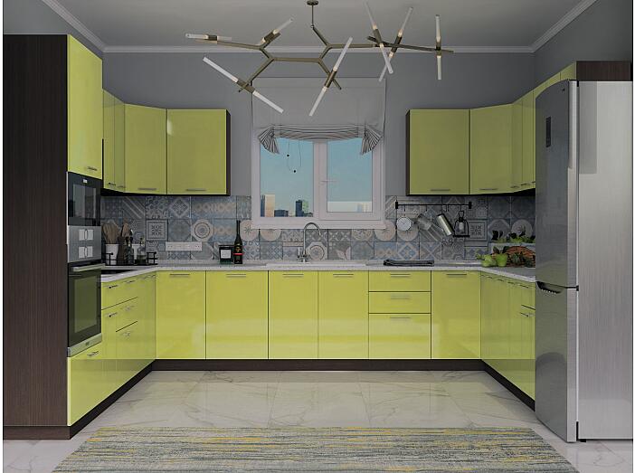 П-образная кухня Валерия-М-11 Лайм глянец/Венге