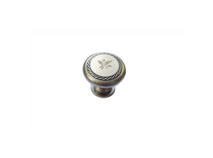 Ручка кнопка  мебельная К-4 Старинная бронза/Керамика тюльпан