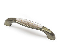 Ручка скоба мебельная С-34 96 мм Старинная бронза/Керамика тюльпан