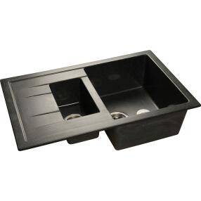 Мойка GranFest Quadro 775KL 1,5 чаши с крылом 765*495мм черный