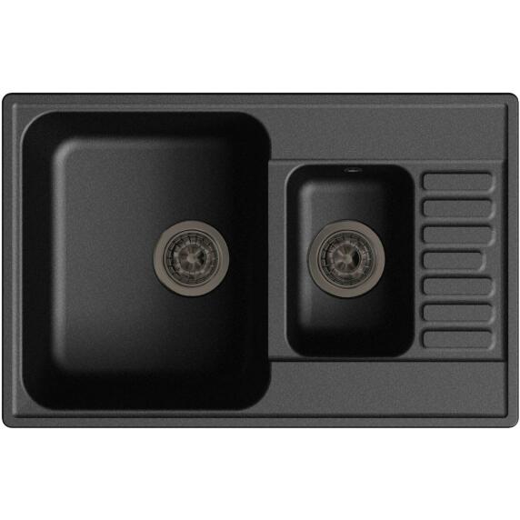 QUARZ (ECO-21К) Мойка 1.5-чаш+кр. 740*480 (черный)