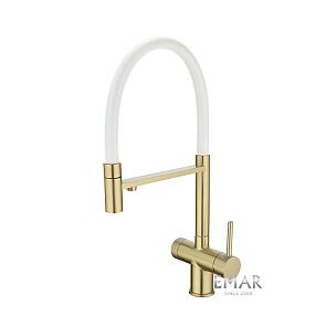 Смеситель кухонный EMAR ЕС - 7024WHT Matt Gold