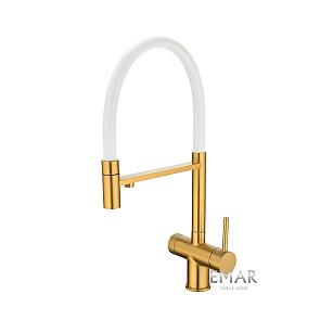 Смеситель кухонный EMAR ЕС - 7024WHT PVD Golden