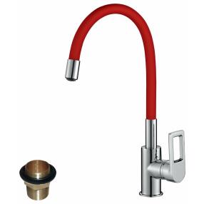 Смеситель Rossinka Z35-35U-Red для кухонной мойки с гибким цветным изливом