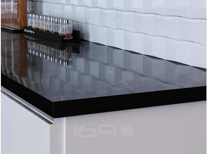 Столешница прямая влагостойкая (5) Кунгур Мрамор глянцевая, кромка с 4-х стор. черная 1200х800х38