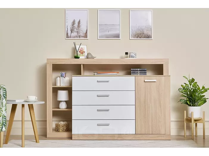 Ангара Комод (2УПК) (Белый глянец/Дуб сонома, Дуб сонома)