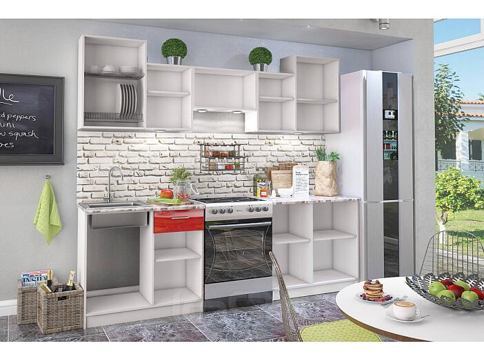 Бланка СТЛ.234.00 Кухонный гарнитур Белый/Красный глянец ( Квадро)