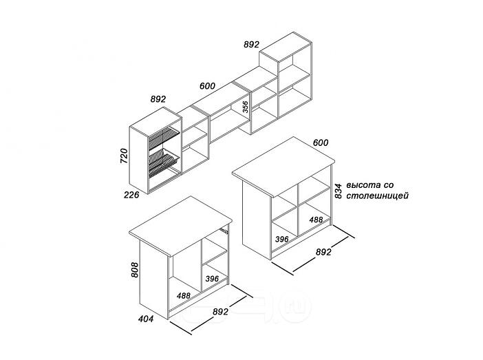 Бланка СТЛ.234.00 Кухонный гарнитур Белый/Красный глянец ( Квадро)